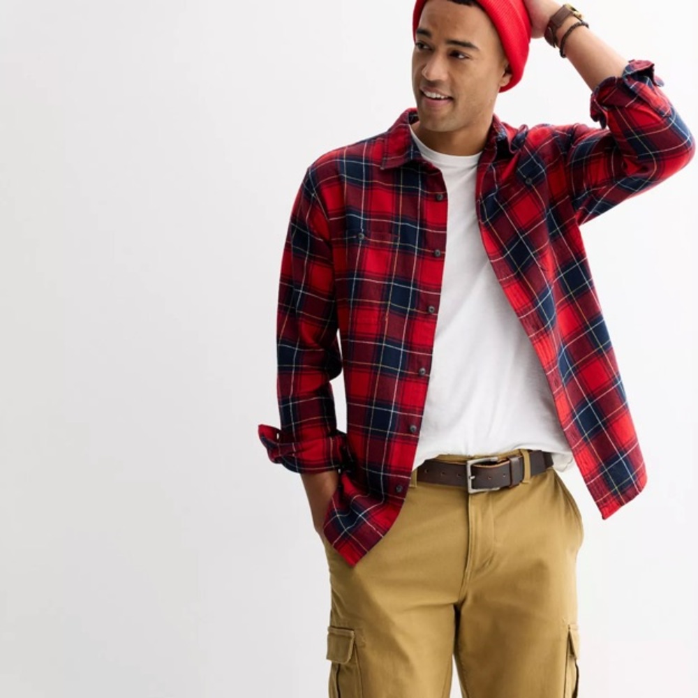 Lands' End Red Plaid Women's Button Down Shirt